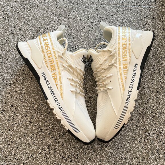 Versace Jeans Couture Women's White Low-Top Sneakers with Metallic Laces - EUC - Picture 3 of 10